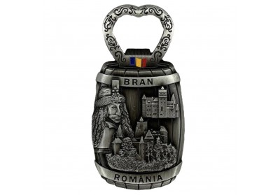Magnet metalic Bran România (deschizător de sticle) argintiu
